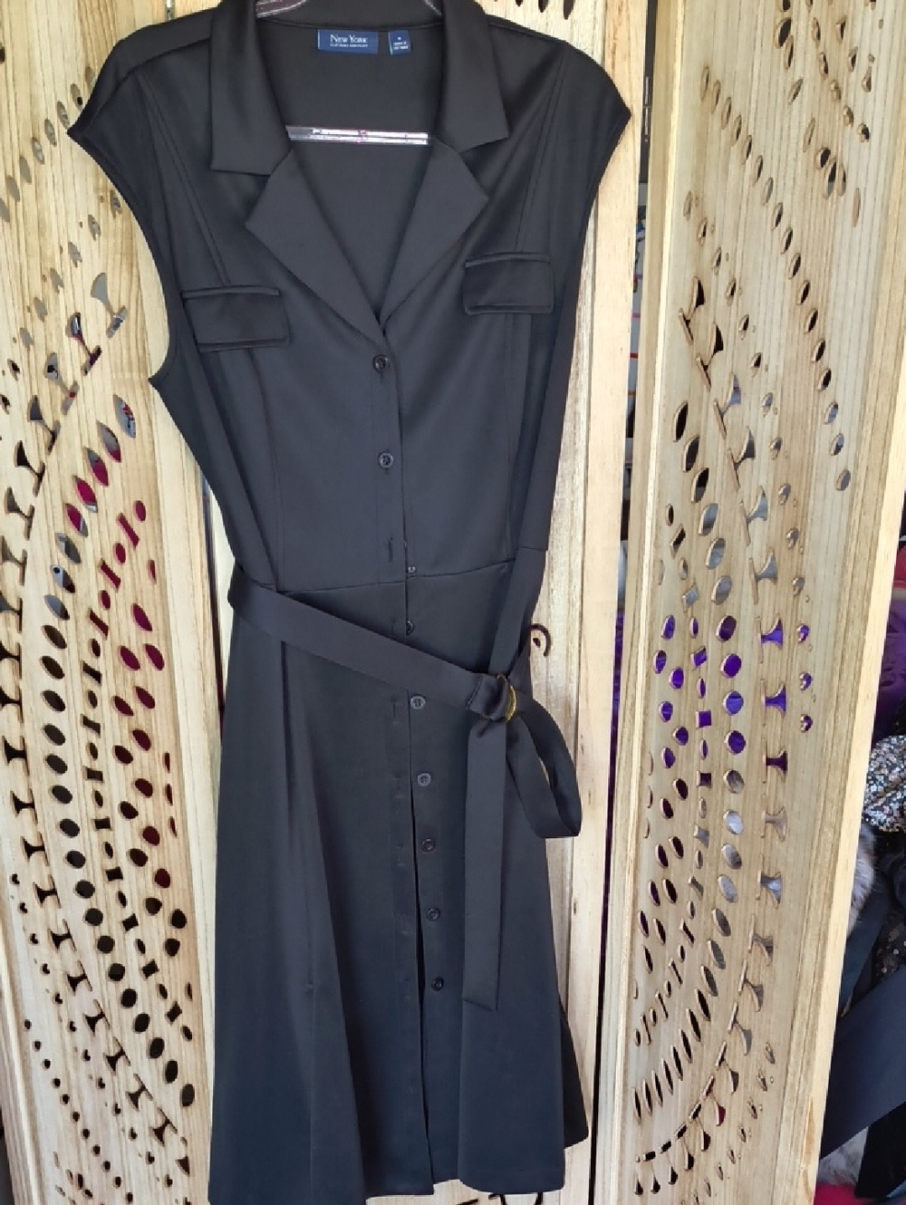 New York & Company Black Sleeveless Shirt Dress with Waist Tie